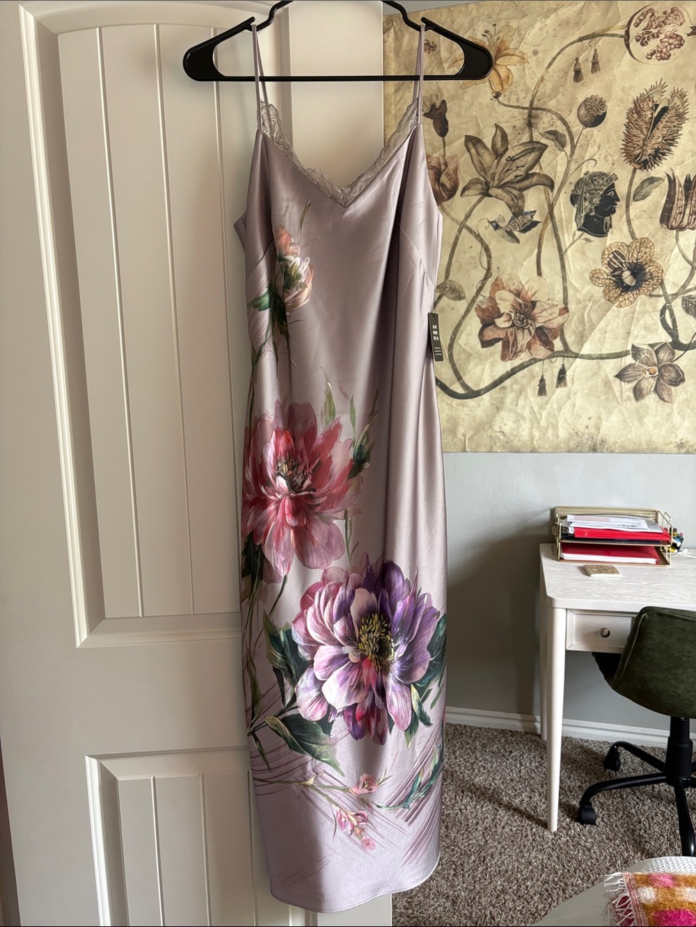 Express Lavender Slip Midi Dress with Pink & Purple Floral Print